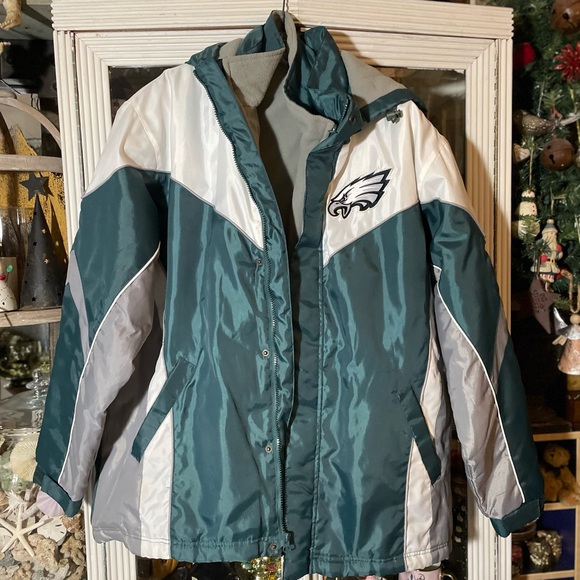 vintage NFL Philadelphia Eagles green white coat zip out fleece vest removable - Picture 2 of 14
